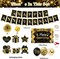 Happy Anniversary Decoration - Black & Gold Banner Set with 18 Balloons, Swirls & Pom Poms (Black, Gold)